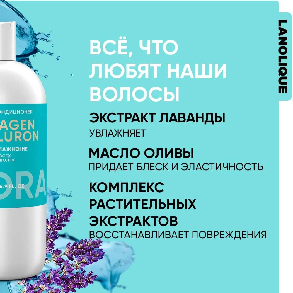 Lanolique / Бальзам для волос ультра увлажняющий кондиционер HYDRA, 500 мл