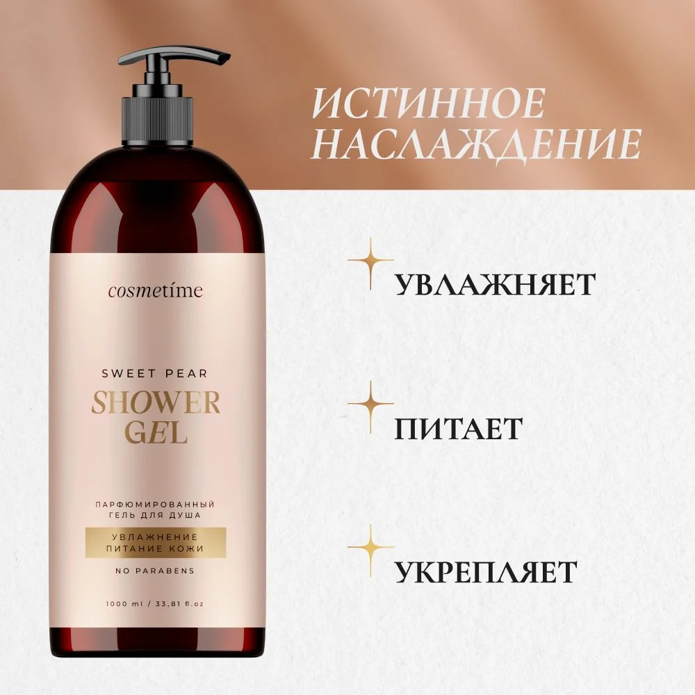 Cosmetime / Гель для душа женский парфюмированный Коньячная Груша, 1000 мл