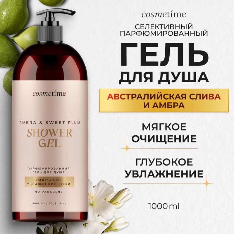 Cosmetime / Гель для душа женский парфюмированный Австралийская Слива и Амбра, 1000 мл