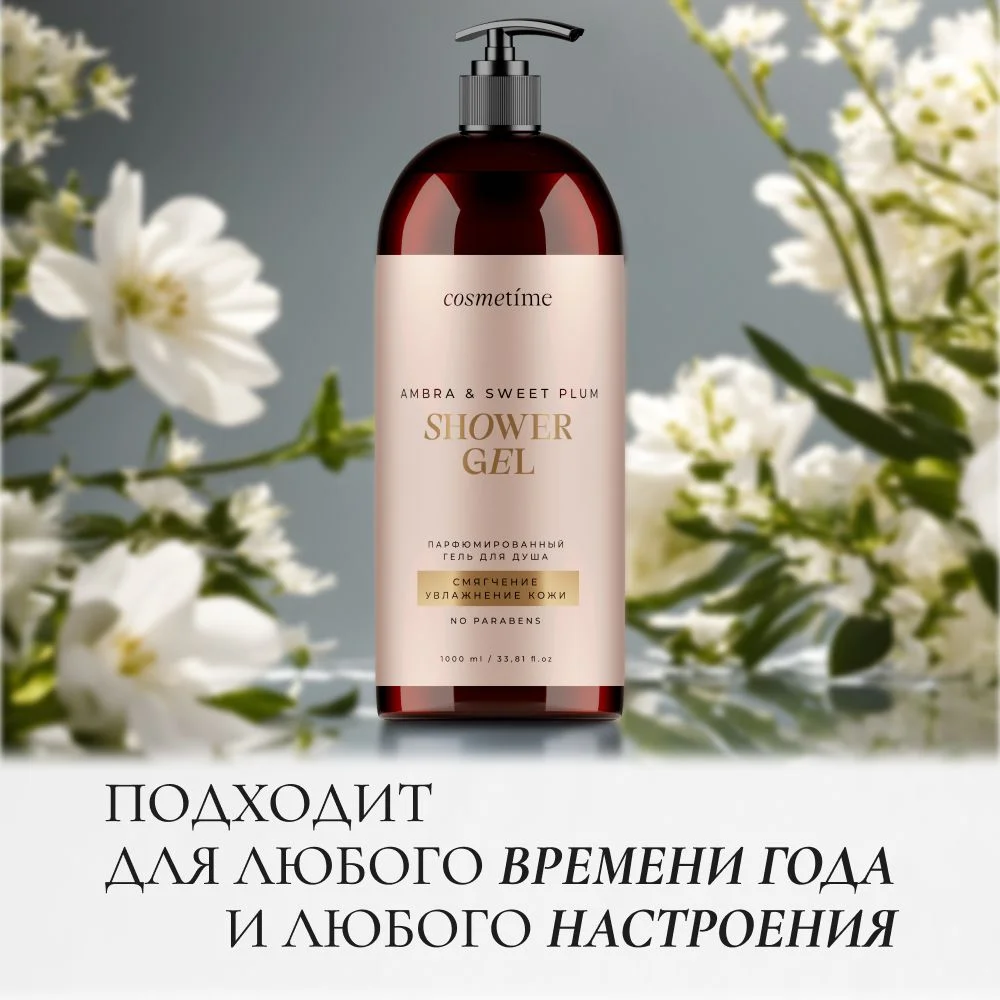 Cosmetime / Гель для душа женский парфюмированный Австралийская Слива и Амбра, 1000 мл