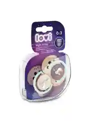 Розовый lovi Night&Day Пустышка силиконовая динамическая 0-3 месяцев в футляре, 2 штуки