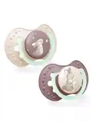 Голубой lovi Night&Day Пустышка силиконовая динамическая 0-3 месяцев в футляре, 2 штуки