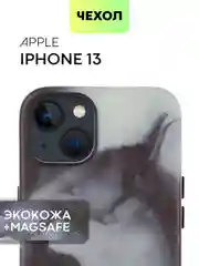 Угольный чехол MagSafe для iPhone 13 кожаный BROSCORP с бортиком защитой камер микрофиброй, экокожа