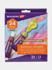 Акриловые краски, акрил набор 24 пастельных цвета по 12 мл в тюбиках, Brauberg Art Debut