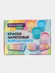 Краски акриловые набор Пастельные для рисования и творчества, 12 цветов по 20 мл, Brauberg