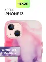 Фуксия чехол MagSafe для iPhone 13 кожаный BROSCORP с бортиком защитой камер микрофиброй, экокожа
