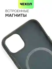 Тёмно-зелёный чехол MagSafe для iPhone 13 кожаный BROSCORP с бортиком защитой камер микрофиброй, экокожа