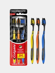 Зубная щетка COLGATE "ЗигЗаг", с древесным углем, 2+1, средней жесткости