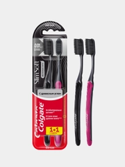 Зубная щетка COLGATE "Шелковые нити", с древесным углем, 1+1, мягкая