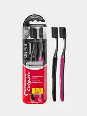 Зубная щетка COLGATE "Шелковые нити", с древесным углем, 1+1, мягкая