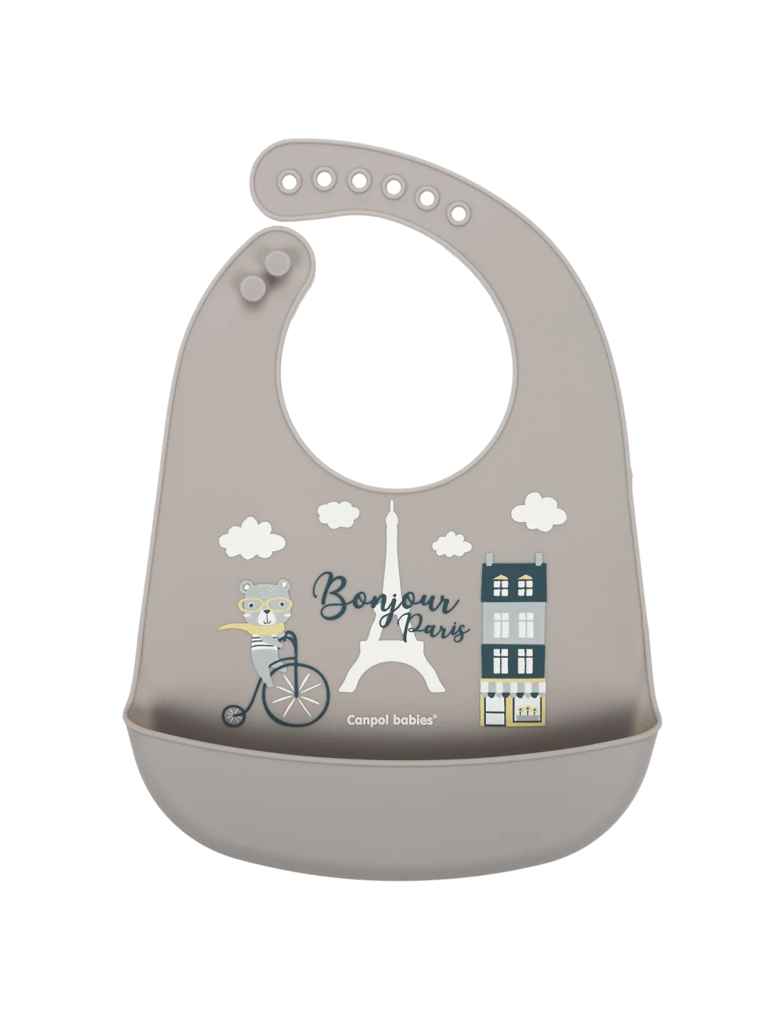 Бежевый canpol babies Bonjour Paris Нагрудник силиконовый с карманом