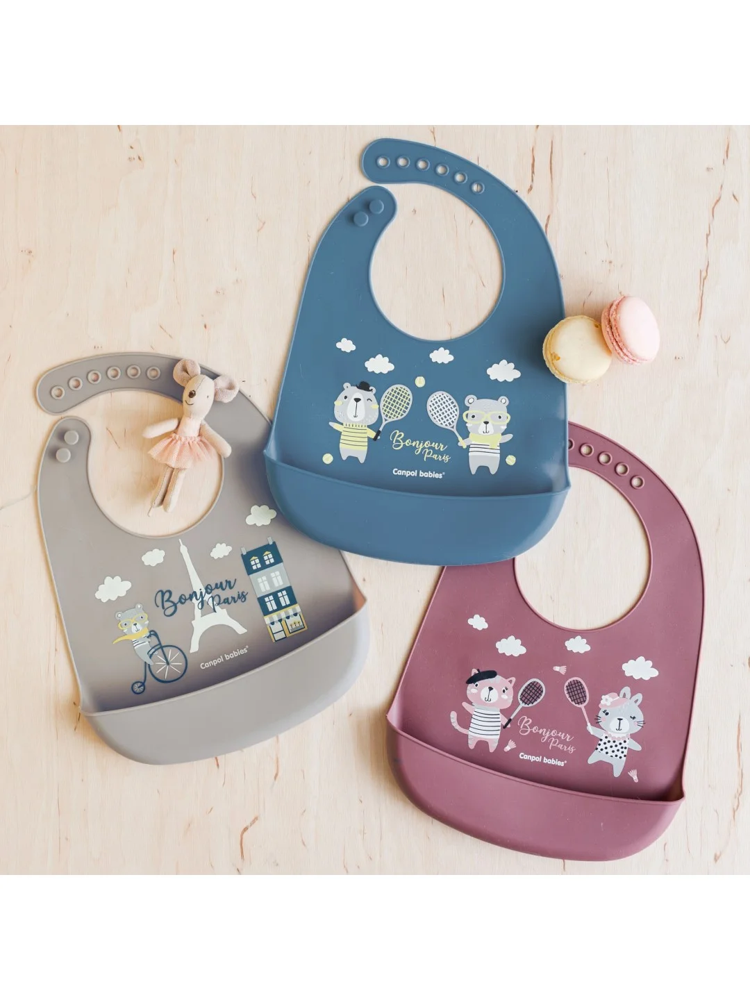 Бордовый canpol babies Bonjour Paris Нагрудник силиконовый с карманом