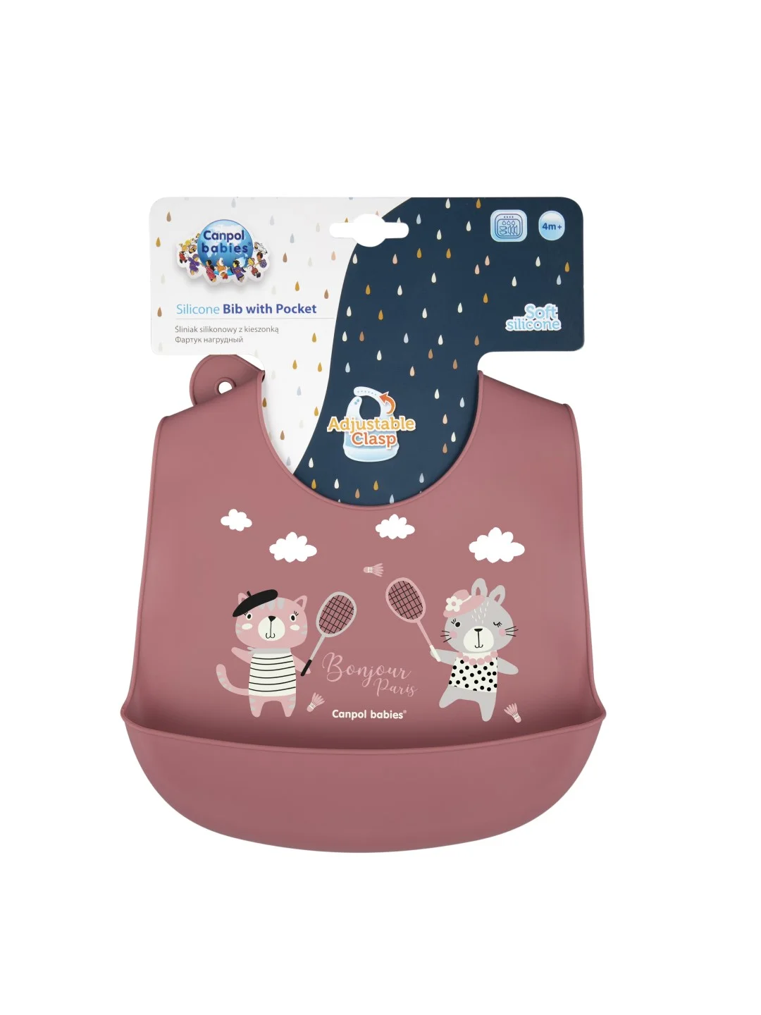Бордовый canpol babies Bonjour Paris Нагрудник силиконовый с карманом