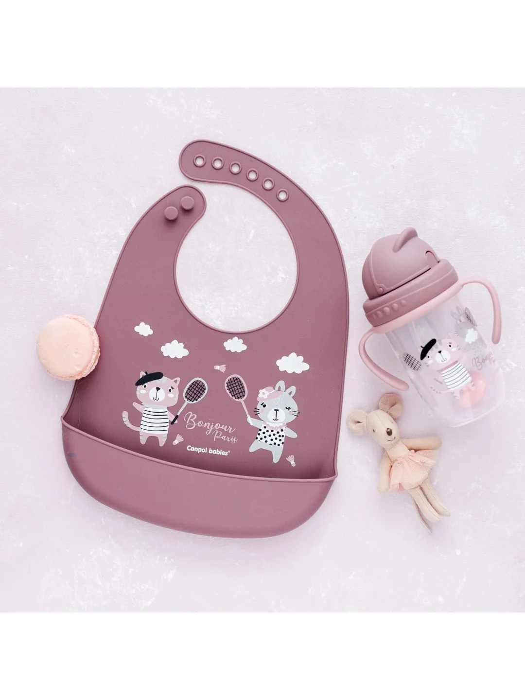 Бордовый canpol babies Bonjour Paris Нагрудник силиконовый с карманом