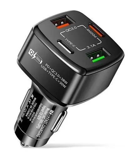 Автомобильное зарядное устройство 4в1, 38Вт, PD+QC3.0, 3.1A, 2USB + 2Type-C