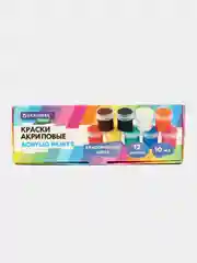 Краски акриловые набор для рисования и творчества, 12 цветов по 10 мл, Brauberg Hobby