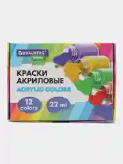 Акриловые краски, акрил набор 12 цветов по 22 мл в банках, Brauberg Hobby