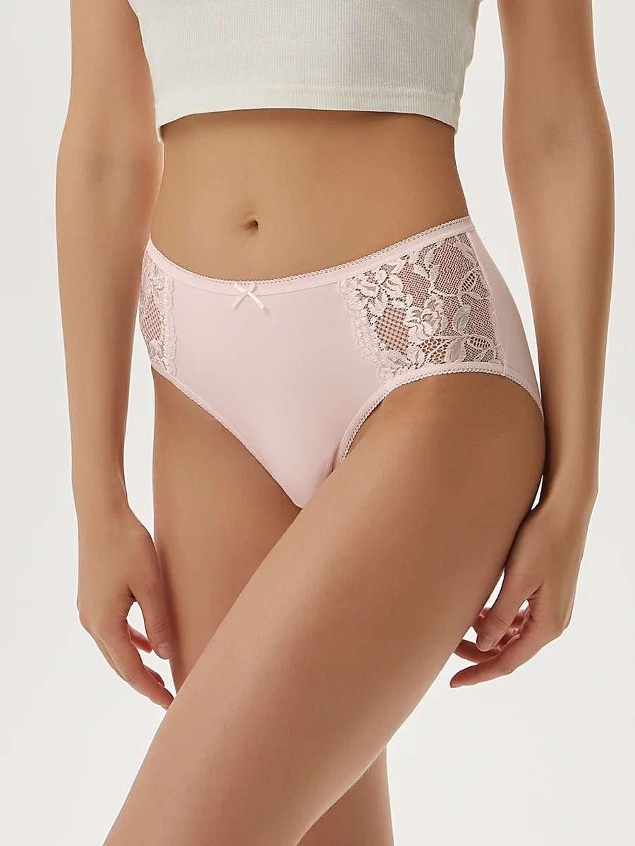 Трусы - слипы женские MiNiMi BO242 Slip Maxi  макси кружевные из хлопка набор 3 шт