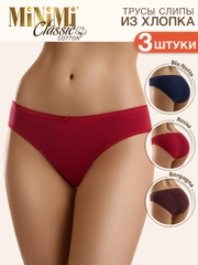 Трусы - слипы женские MiNiMi BO221 Slip цветные из хлопка набор 3 штуки