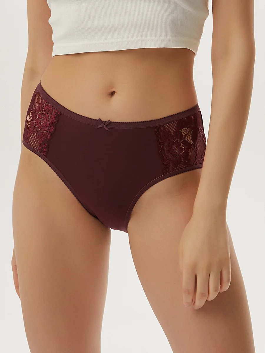 Трусы - слипы женские MiNiMi BO242 Slip Maxi  макси кружевные из хлопка набор 3 шт