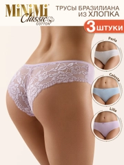 Трусы - бразильяна женские MiNiMi BO261 Brasilliana кружевные из хлопка набор 3 шт