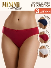 Трусы - слипы женские MiNiMi BO221 Slip цветные из хлопка набор 3 штуки