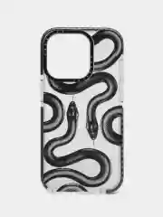 Черный чехол для iPhone (Айфон) 11, 12, 13, Pro, Pro Max, 14, 15, Pro, Pro Max с принтом Змея