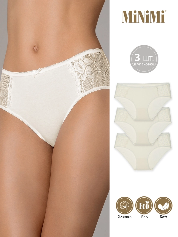 Трусы - слипы женские MiNiMi BO242 Slip Maxi  макси кружевные из хлопка набор 3 шт