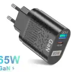 Черный gan зарядное устройство 65 Вт PD + QC3.0, черное