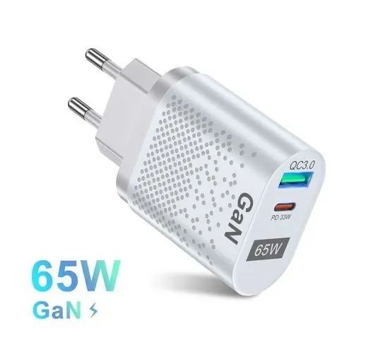 Белый gan зарядное устройство 65 Вт PD + QC3.0, черное