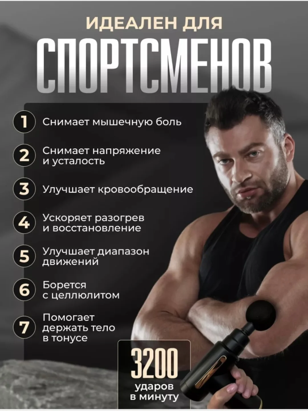 Черный массажер для тела ударный, вибрационный массажный пистолет, перкуссионный спортивный