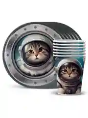 Набор для праздника Кот-космонавт (тарелка мал., стакан, по 6 шт.)