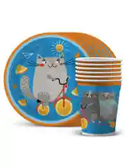 Набор для праздника Кот на вело-апельсине (тарелка мал., стакан, по 6 шт.)
