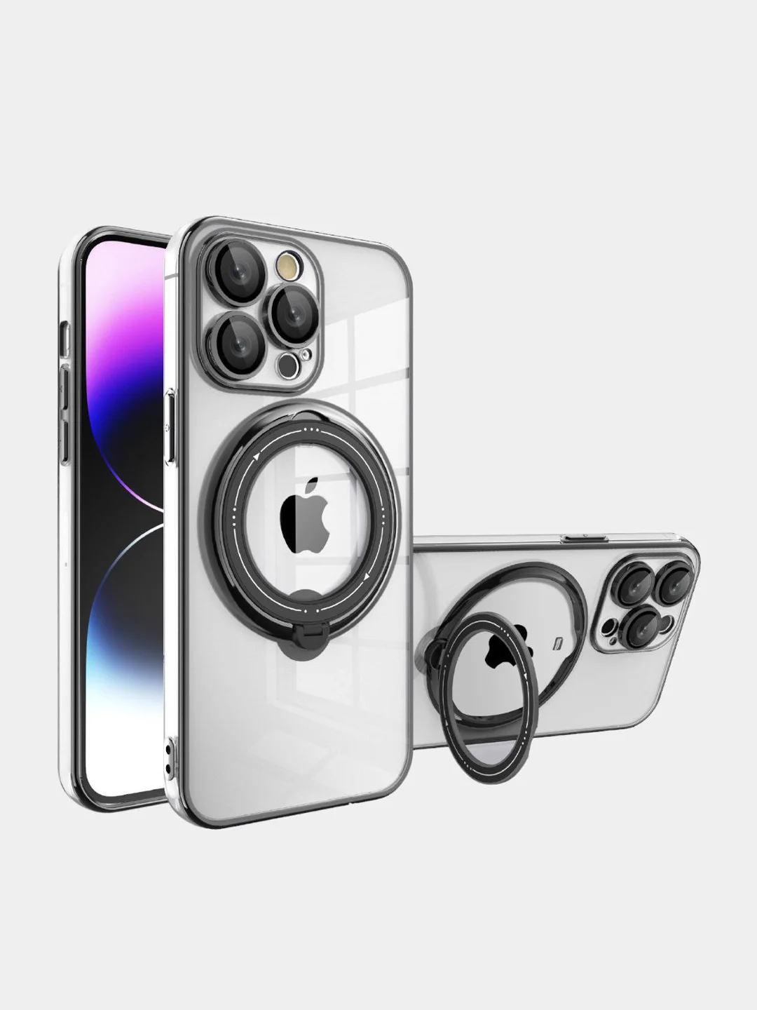 Черный чехол MagSafe (Магсейф) для айфон iPhone 11 12 13 14 Pro Max с кольцом защитой камеры