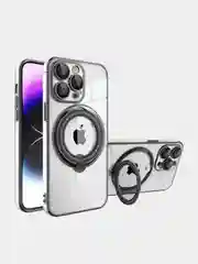 Черный чехол MagSafe (Магсейф) для айфон iPhone 11 12 13 14 Pro Max с кольцом защитой камеры