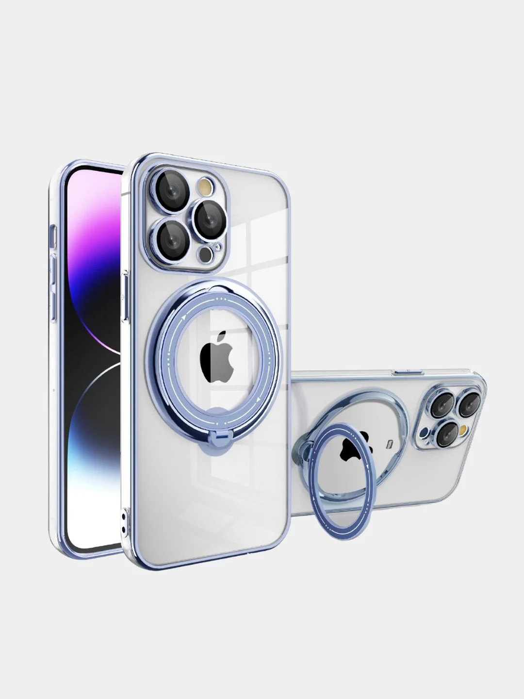 Синий чехол MagSafe (Магсейф) для айфон iPhone 11 12 13 14 Pro Max с кольцом защитой камеры