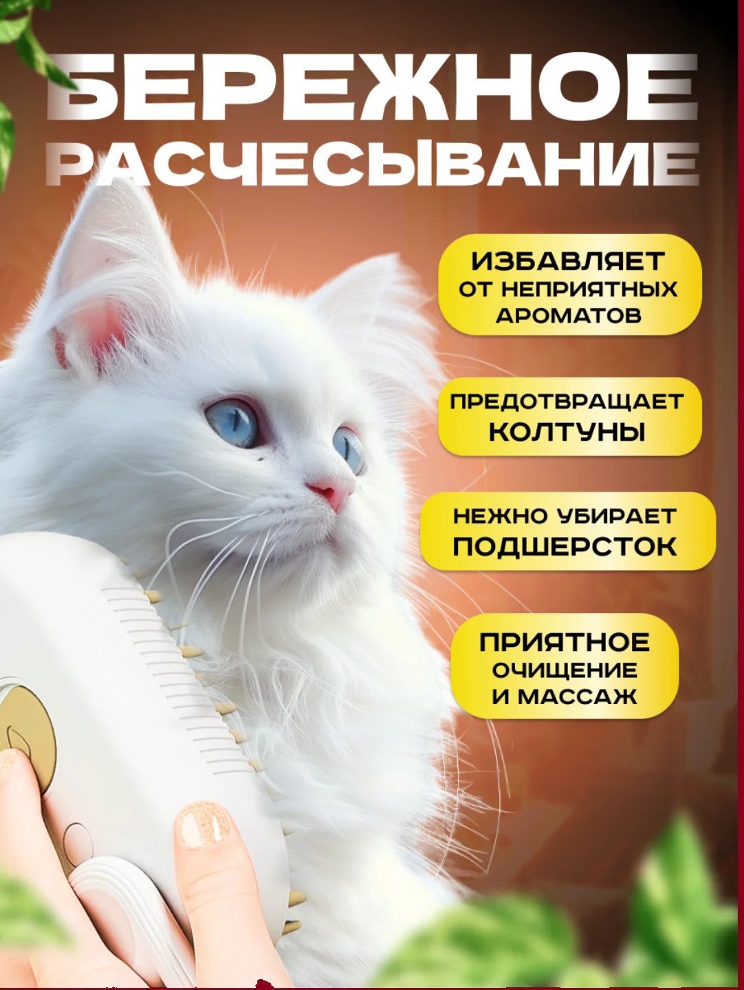 Белый паровая щетка для кошек и животных