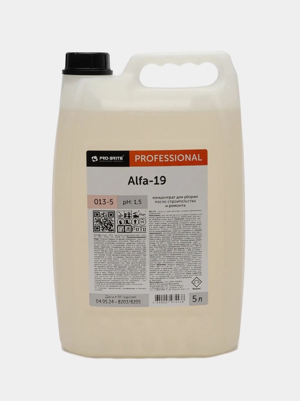 Средство для уборки строительных загрязнений Alfa-19 Pro-Brite 5 л (концентрат)