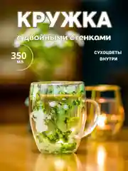 Лайм кружка с двойным дном и стеклом с сухоцветами внутри 350 мл