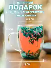 Голубой кружка с двойным дном и стеклом с сухоцветами внутри 350 мл