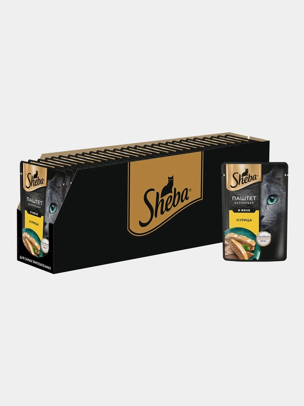 Влажный корм для кошек SHEBA "Нежный паштет в желе с курицей", 28 штук по 75 г