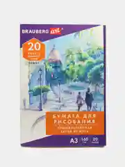 Бумага А3 в папке, набор 20 листов для творчества и школы, 160 г м2, Brauberg Аллея