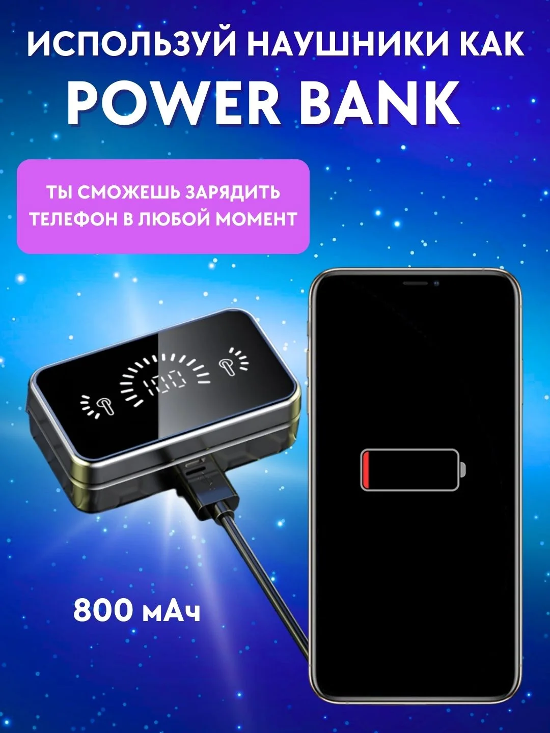 Беспроводные наушники вкладыши, bluetooth наушники игровые с микрофоном и power bank