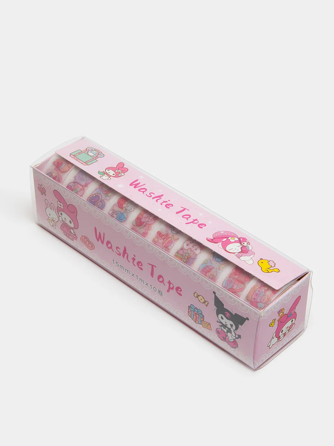 Черный стикерпак, стикеры Hello Kitty, наклейки "Куроми", декоративный скотч для скрапбукинга