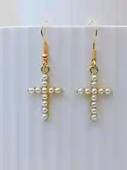 Серьги женские крест с жемчугом