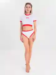 Белый купальник спортивный раздельный с футболкой