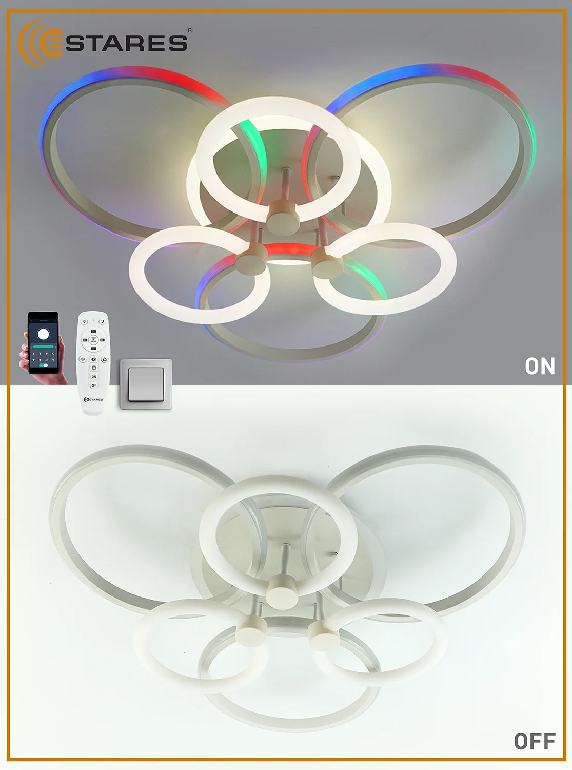 Управляемая светодиодная потолочная люстра с пультом Estares CARNAVAL RGB 50W+30W,до15кв.м