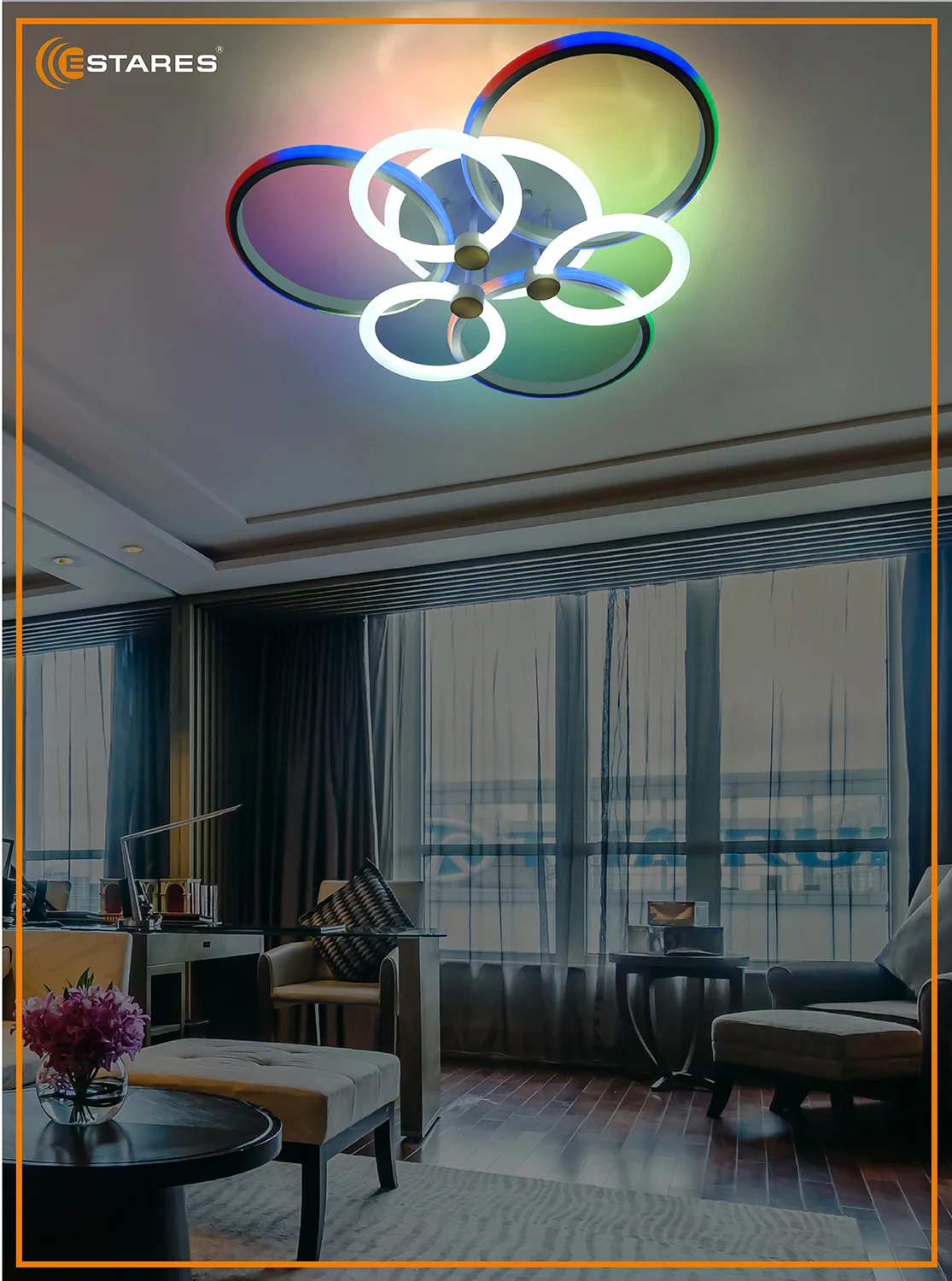 Управляемая светодиодная потолочная люстра с пультом Estares CARNAVAL RGB 50W+30W,до15кв.м
