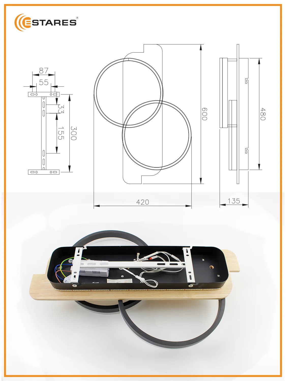Управляемая светодиодная  потолочная люстра с пультом  Estares WOODY LOFT 80W до 20 кв.м