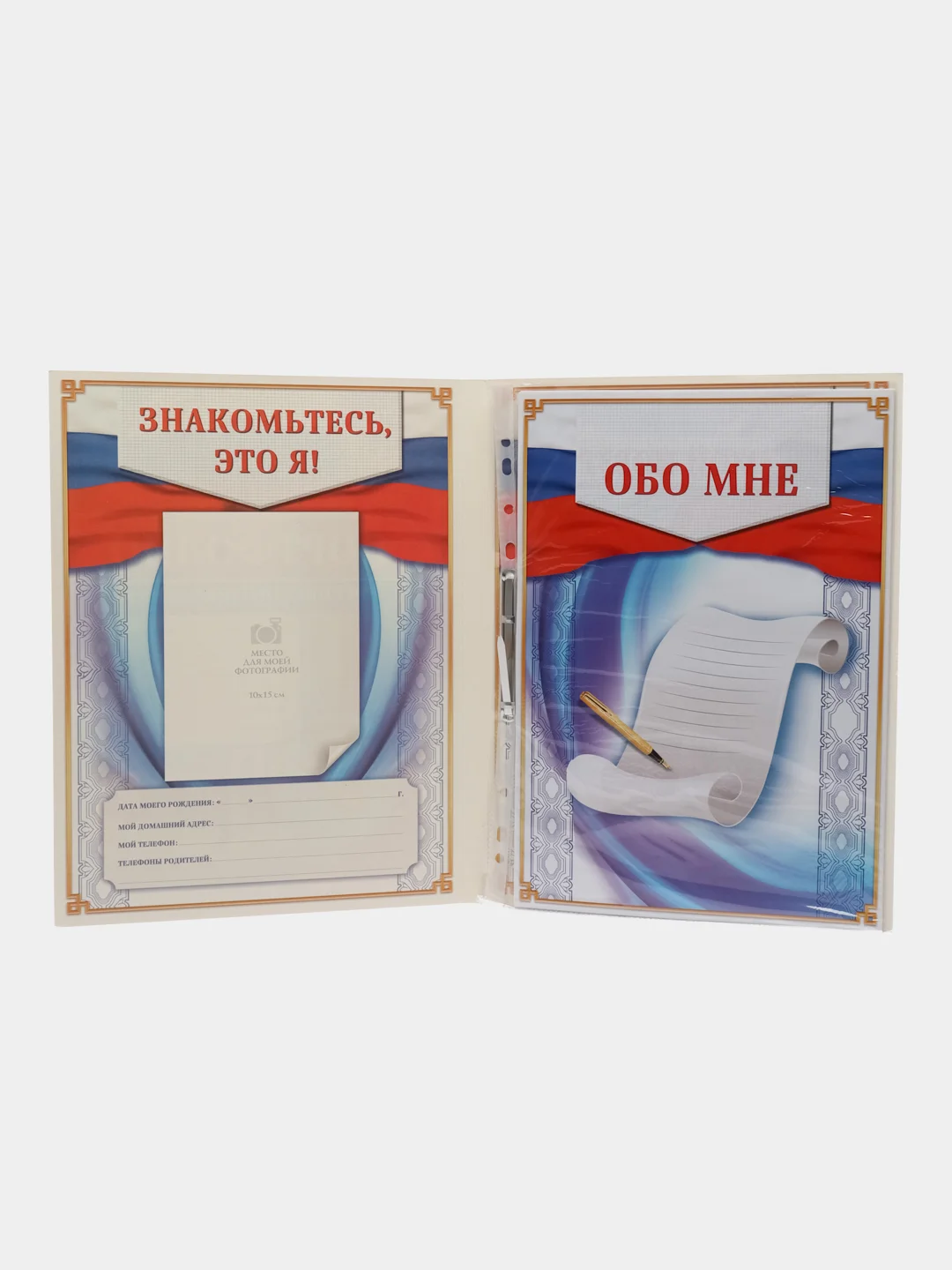Портфолио в папке с креплением "Школьника": папка на кольцах +10 листов, формат А4